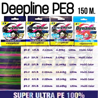 สายพีอีตกปลา Deepline PEX8 MAX SUPER ULTRA PE 100% สายเส้นเล็ก เหนียว สีสลับ สีมัลติคัลเลอร์ ความยาว 150 เมตร คุ้มๆ