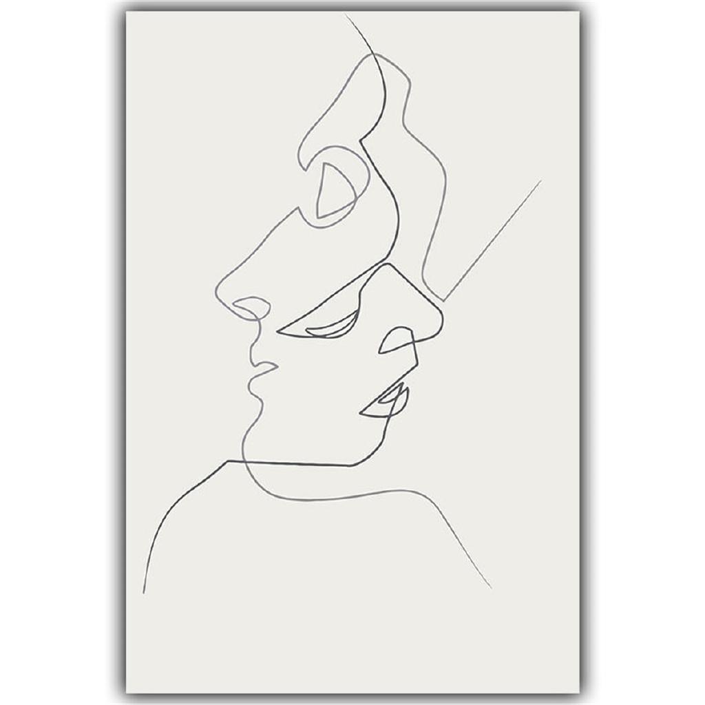 ภาพวาดผ้าใบ Abstract Kiss สีขาวและดำ