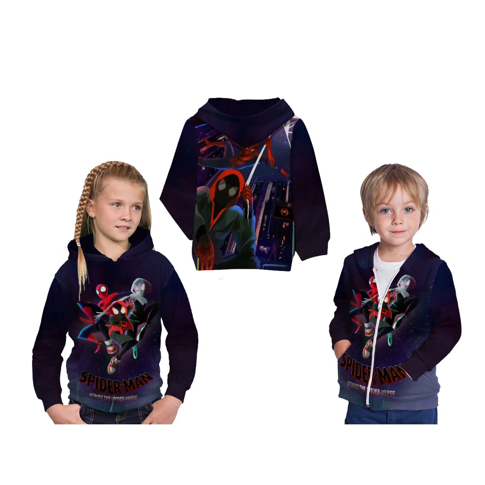 Kids Spider-Man ข้าม Spider-Verse Hoodie Jacket พิมพ์เต็มฟรีชื่อที่กําหนดเอง ART 02