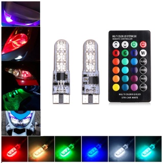 T10 หลอดไฟ LED 12V W5W ซิลิกาเจล RGB 12 COB ไฟ LED ไฟติดรถยนต์ควบคุมด้วยรีโมท