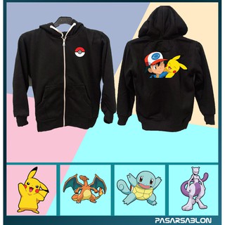 เสื้อแจ็กเก็ต มีซิป ลายการ์ตูนโปเกม่อน Pikachi Charmander Charizard Squirtle สําหรับเด็ก