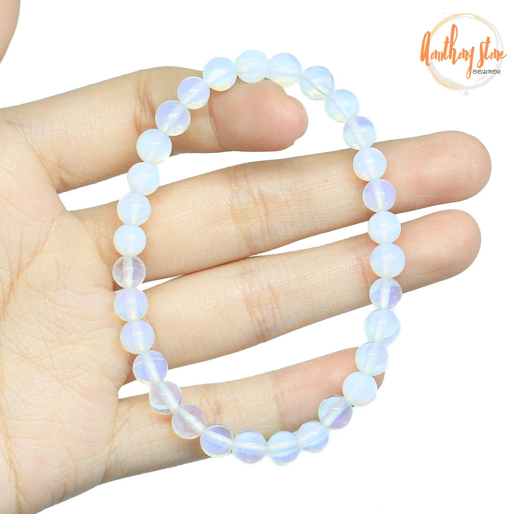 Aomthong กำไลหิน โอปอลไลท์ Opalite ขนาด 6 มม. แต่งสี หินแห่งความรักและความหวัง หินมงคล หินสี กำไลหิน