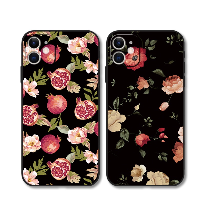 เคสโทรศัพท์มือถือแบบนิ่ม TPU ลายดอกไม้สีแดง สีดํา แฟชั่น สําหรับ IPhone 13 14 15 Pro Max 6s 7 8 Plus XR 12 mini 11 Pro X XS Max se2