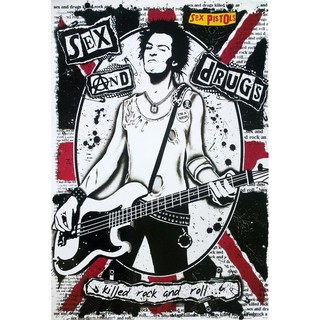 โปสเตอร์ กราฟฟิก วงดนตรี Sex Pistols 1975-2008 POSTER 24"x35" Inch English Punk Rock Grahpic Collage God Save V2