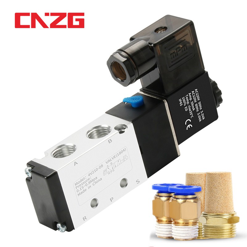 วาล์วโซลินอยด์ควบคุมความดันอากาศ 4V210-08 5 Way 2 ตําแหน่ง  DC24V AC220V AC110V DC12V Control Valve