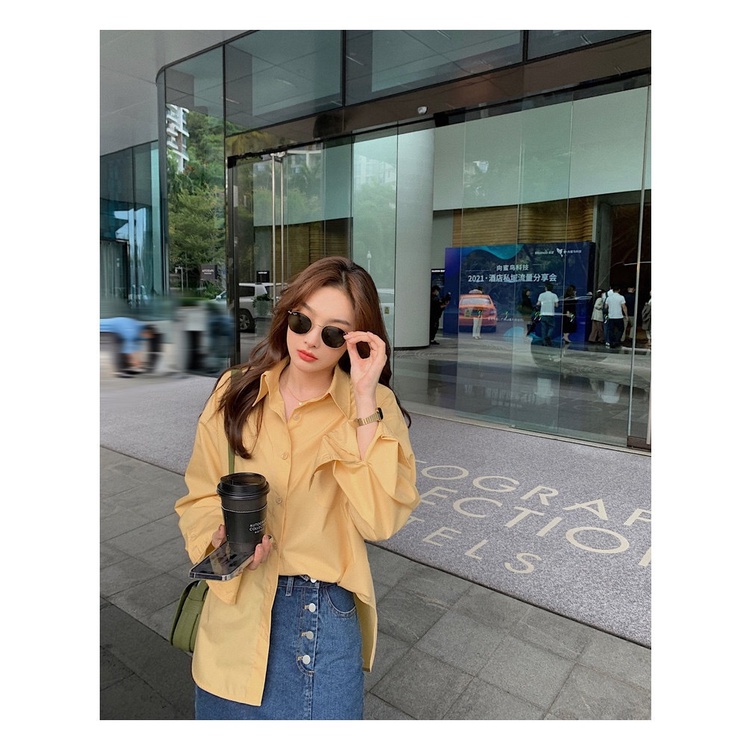 💟SMD809💟  เชิ้ตแขนยาวผู้หญิง คอปก สีพื้น ผ้านุ่มใส่สบาย พร้อมส่ง 3สี FreeSize