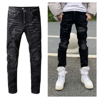 AMIRI new bibbit black gray patch slim jeans