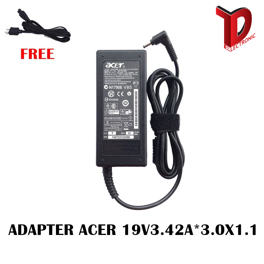 ADAPTER ACER 19V3.42A*3.0X1.1  / สายชาร์จโน๊ตบุ๊คเอเซอร์ + แถมสายไฟ