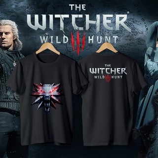 The Witcher เสื้อยืดเดอะวิชเชอร์ cotton 100% ลายโลโก้มังกรสีขาวและดำ