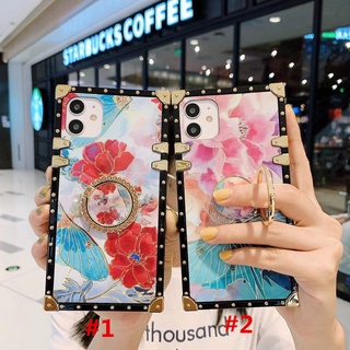 For Huawei P30 P40 Lite Mate20 Mate30 Y7A Nova 3e 5T 9SE 10 7 7SE 7i Pro Y9 Prime 2019 Y6P 2020 Fashion Butterfly Flower Square Phone Case With Ring Bracket