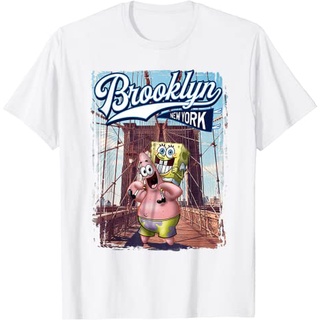 เสื้อยืดผ้าฝ้ายพรีเมี่ยม เสื้อยืด ลาย Nickelodeon SpongeBob SquarePants Brooklyn NKBOB1042 สําหรับผู้ใหญ่