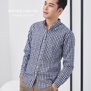 Pancollection winter limited เสื้อเชิ้ตผู้ชาย ลายสก้อต กรม