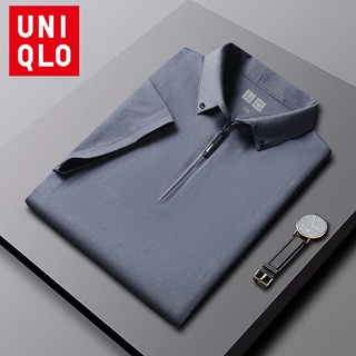 Uniqlo เสื้อยืดโปโล แขนสั้น ผ้าฝ้าย ทรงหลวม แบบแห้งเร็ว แฟชั่นฤดูร้อน สําหรับผู้ชาย