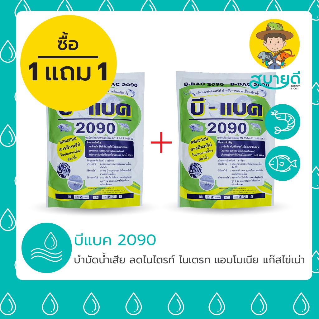ซื้อ1แถม1 บีแบค 2090 จุลินทรีย์อเมริกา ลดไนไตรท์ แอมโมเนียเร่งด่วน แก้น้ำเน่าเสีย มีกลิ่นเหม็น สบายดีซัพพลายแอนด์โค