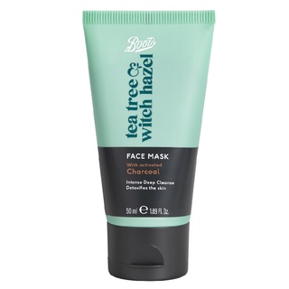 Boots Tea Tree &amp; Witch Hazel Face Mask With Activated Charcoal 50ML บู๊ทส์ ที ทรี แอนด์ วิช ฮาเซล เฟส มาสก์ วิธ แอคทิเวเทท ชาร์โคล 50 มล.