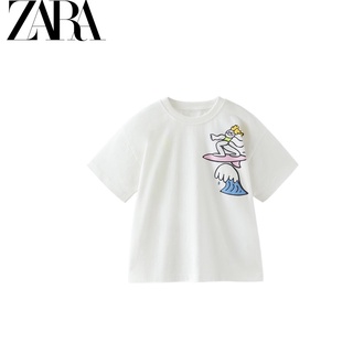 Zara ใหม่ เสื้อยืดแขนสั้น ผ้าฝ้าย พิมพ์ลาย สําหรับผู้ชาย และผู้หญิง