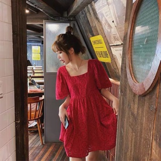 เดรสสั้นฉลุลายสีแดง [Ruby]