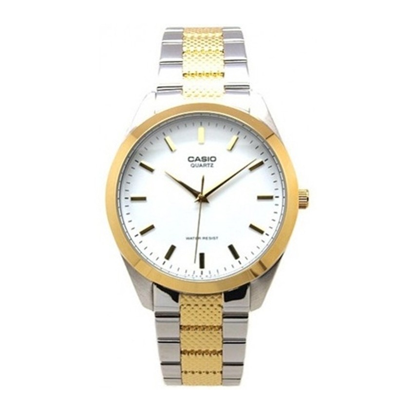 Casio นาฬิกาข้อมือผู้ชาย สี Silver/Gold-หน้าขาว สายสแตนเลส รุ่น MTP-1274SG-7ADF