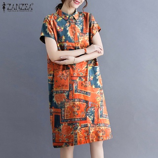 Zanzea ชุดมินิเดรส แขนสั้น คอปกพับ มีกระเป๋าด้านหน้า ทรงหลวม สําหรับผู้หญิง