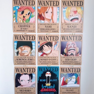 โปสเตอร์ค่าหัวกลุ่มหมวกฟาง วันพีช onepiece 9ใบ