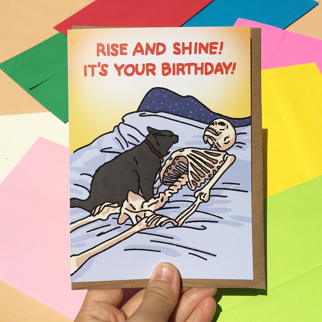 การ์ดวันเกิดน่ารัก Rise and Shine It's Your Birthday | การ์ดวันเกิด ลายแมว funny cat birthday, happy