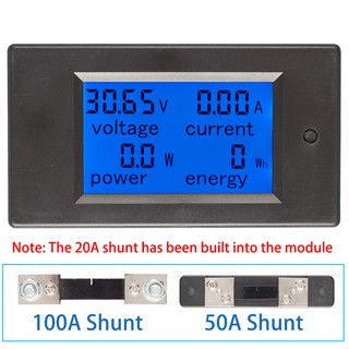 เครื่องทดสอบแรงดันไฟฟ้าโวลต์แอมป์มิเตอร์ 20a 50a 100a dc digital lcd