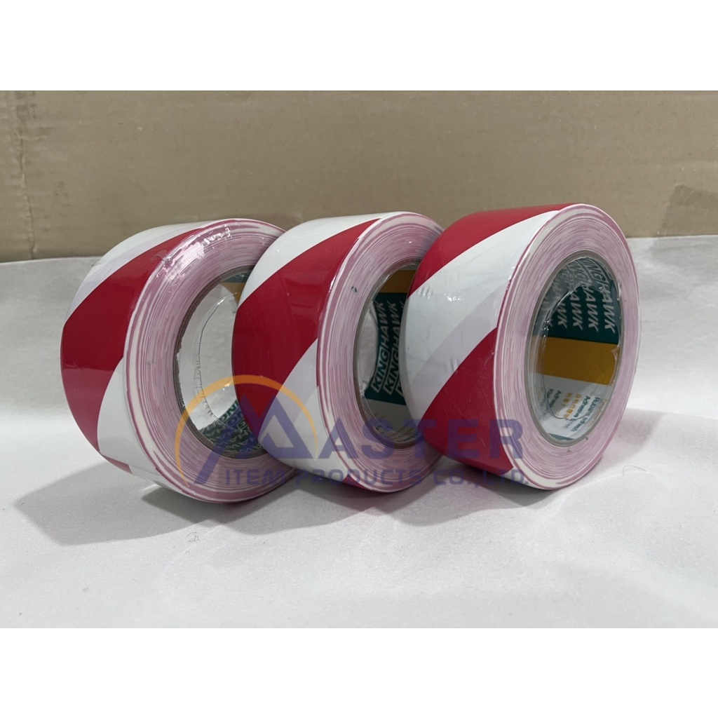 KINGHAWK เทปตีเส้นพื้น PVC FLOOR MASKING เทปตีเส้นพื้น เทปสีตีเส้นพื้น แบบ 2 สีสลับ สีแดง-ขาว (1 ม้วน / ออเดอร์)