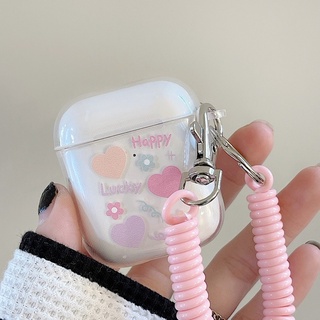 เคสหูฟังบลูทูธไร้สาย แบบใส ลายหัวใจนําโชค พร้อมสายคล้อง สําหรับ airpods 2 3