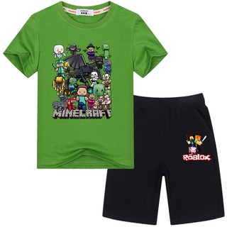 เสื้อผ้าเด็กชุด minecraft เสื้อยืดและกางเกงขาสั้น roblox ชุด 2 ชิ้นฤดูร้อนเสื้อผ้าฝ้าย