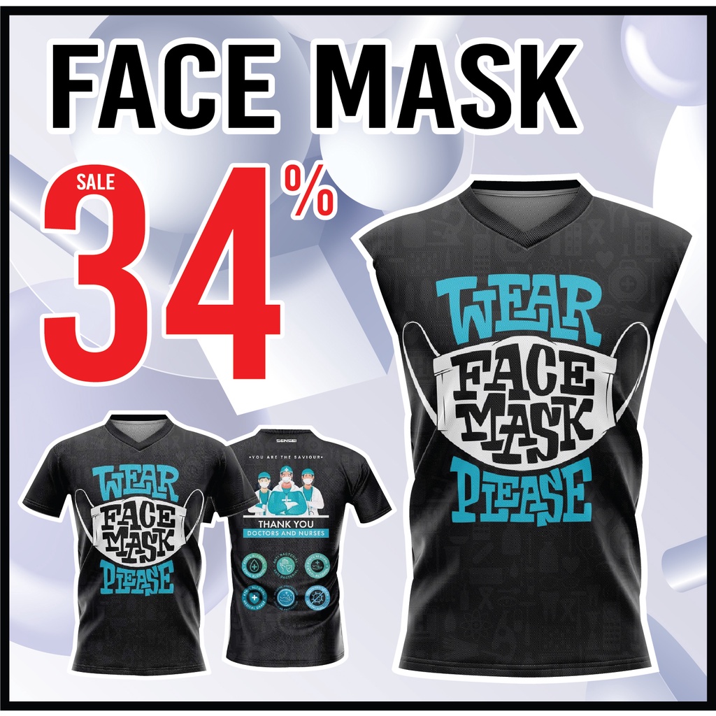 🌈ใส่โค้ดSENSEI20Pลด20%✨เสื้อแขนสั้นพิมพ์ลาย(หน้า-หลัง) SENSEI ลายMASK1