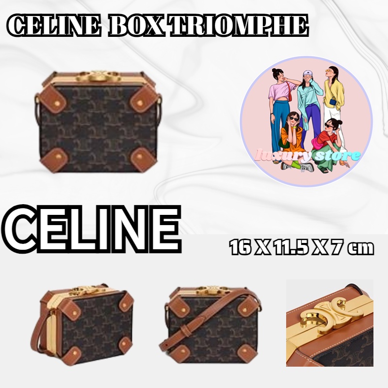 เซลิน  CELINE  BOX TRIOMPHE โลโก้พิมพ์กระเป๋าถือหนัง/กระเป๋าสะพาย/รับประกันของแท้/ซื้อยุ