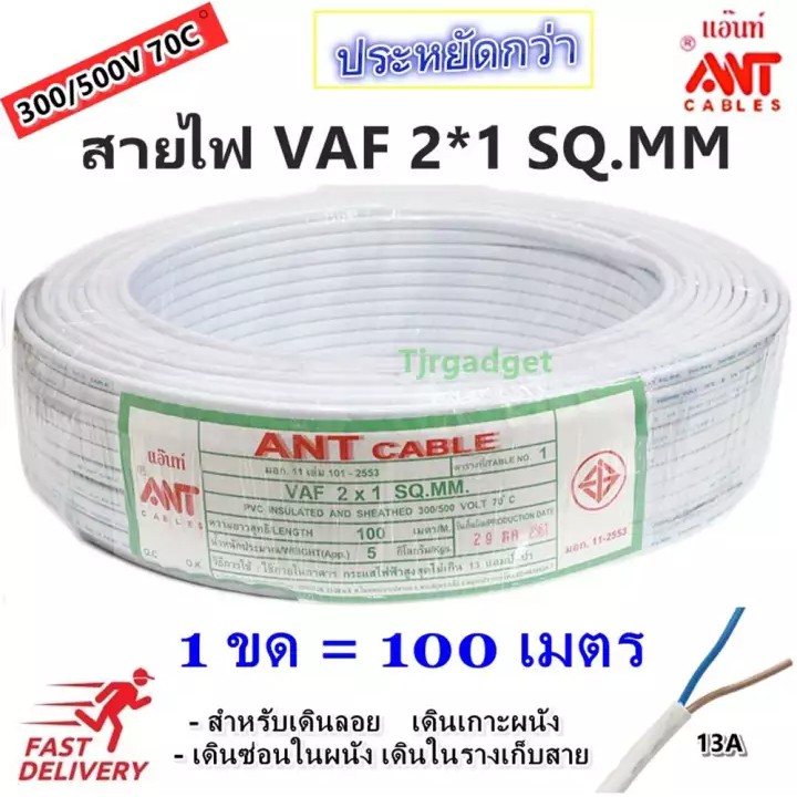 100 เมตร) Ant สายไฟ Vaf 2*1 Sqmm 13A 300/500V สีขาว สำหรับ ติดตั้ง เดินสาย  อาคาร งานทั่วไป สายไฟ ทองแดง แกนคู่ โล๊ะ | Shopee Thailand