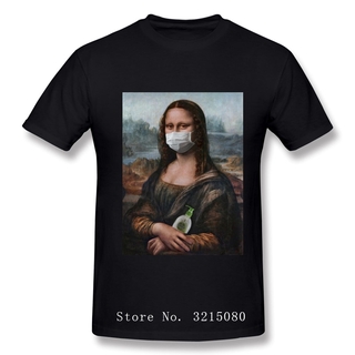 เสื้อยืดผ้าฝ้ายพิมพ์ลาย Mona Lisa Mask Parody Esthetic สําหรับผู้ชาย