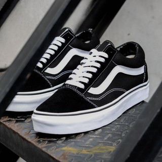 VANS ราคาพิเศษ!!!! Oldskool รถตู้สีดําสีขาวสไตล์คลาสสิก