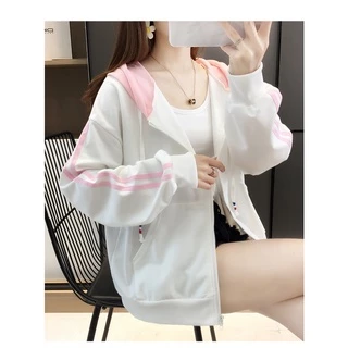 มาใหม่ เสื้อแจ็คเก็ตแขนยาวมีซิปหมวกกระเป๋าผ้าดีผ้านุ่มใส่สบาย คลุมกันร้อนกันหนาวผู้หญิง ฮู้ดดี้
