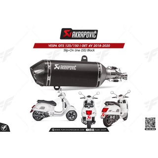 ท่อแต่ง Akrapovic Exhaust Slip-On Line (SS) Black Vespa GTS 125/150 I GET 4V 2018-2020