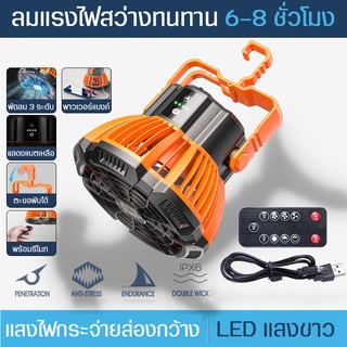 พัดลมไร้สาย พัดลมอเนกประสงค์พร้อมโคมไฟ LED  ส่องสว่าง  พัดลมพกพา พัดลมตั้งแคมป์  เป็นพาวเวอร์แบงได้ในตัว พัดลม