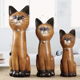 แมวตั้งโต๊ะ ไม้แกะสลักวางบนโต๊ะ ของตกแต่งโรงแรมตกแต่งบ้าน สว…