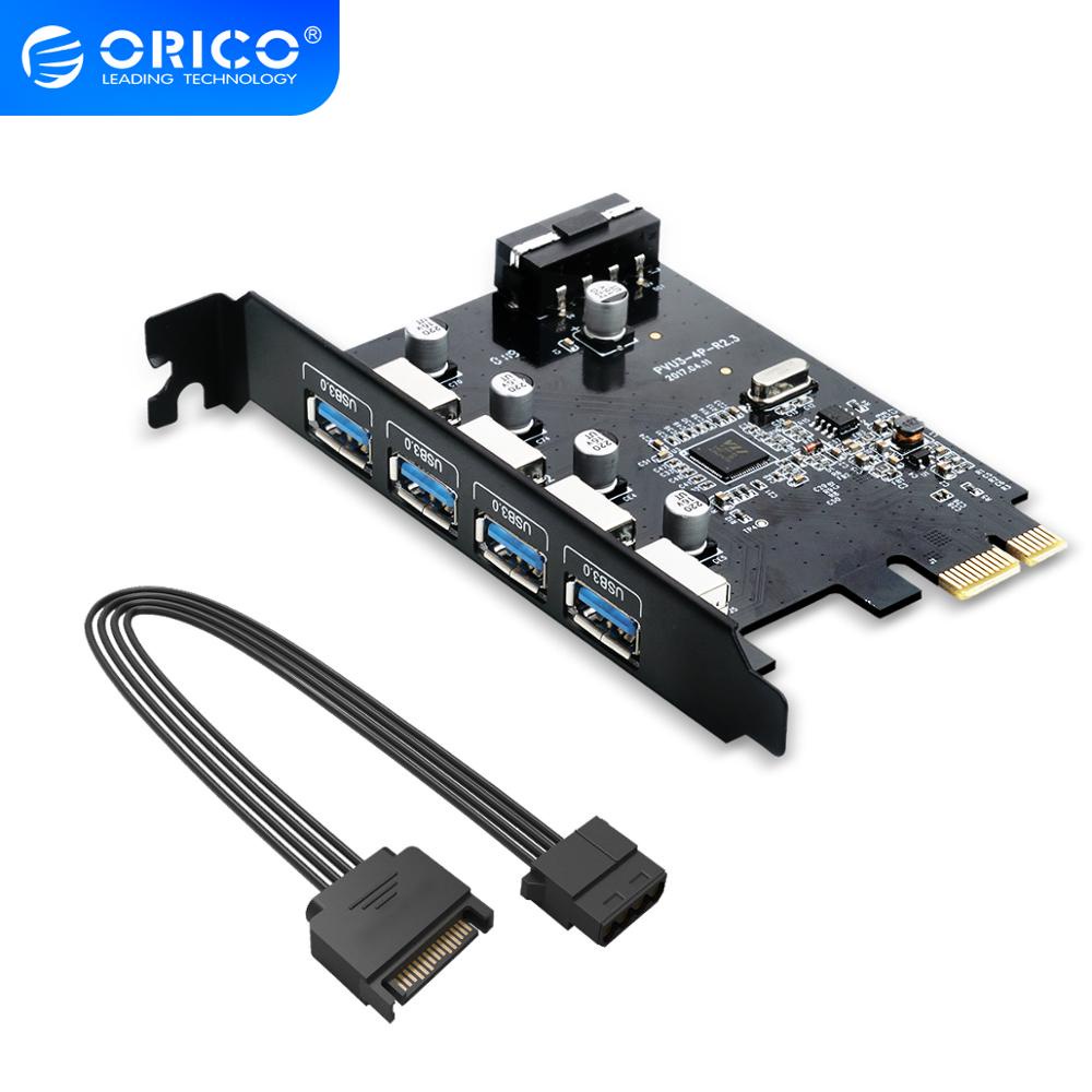 Orico อะแดปเตอร์การ์ดควบคุม 4 พอร์ต Usb3 0 Pci Express 3 0 เป็นฮับ Usb 3 0 Pci E พร้อมพาวเวอร์