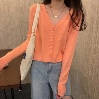 ส่งทันที Cici(NO. C448)เสื้อคาดิแกนแขนยาวสีมาชเมลโล่สีหวาน เนื้อผ้านุ่มแต่งลายนู้นกระดุมใหญ่