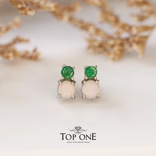 Top1Jewelry ต่างหูเงินแท้ พลอย Opal, Emerald แท้