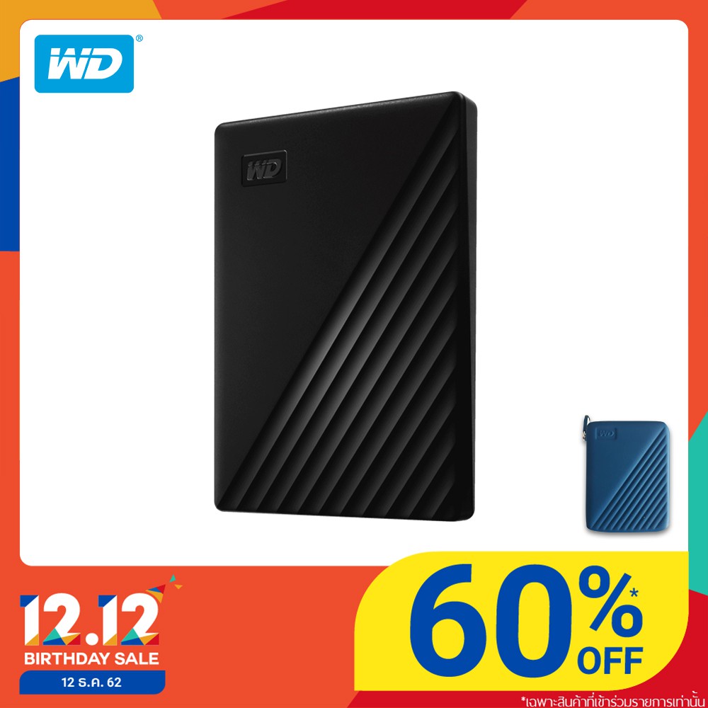 WD External HDD ฮาร์ดดิสพกพา ความจุ 5 TB รุ่น NEW My Passport 2019 ,BLACK ,5TB, USB 3.0(แถมฟรีกระเป๋