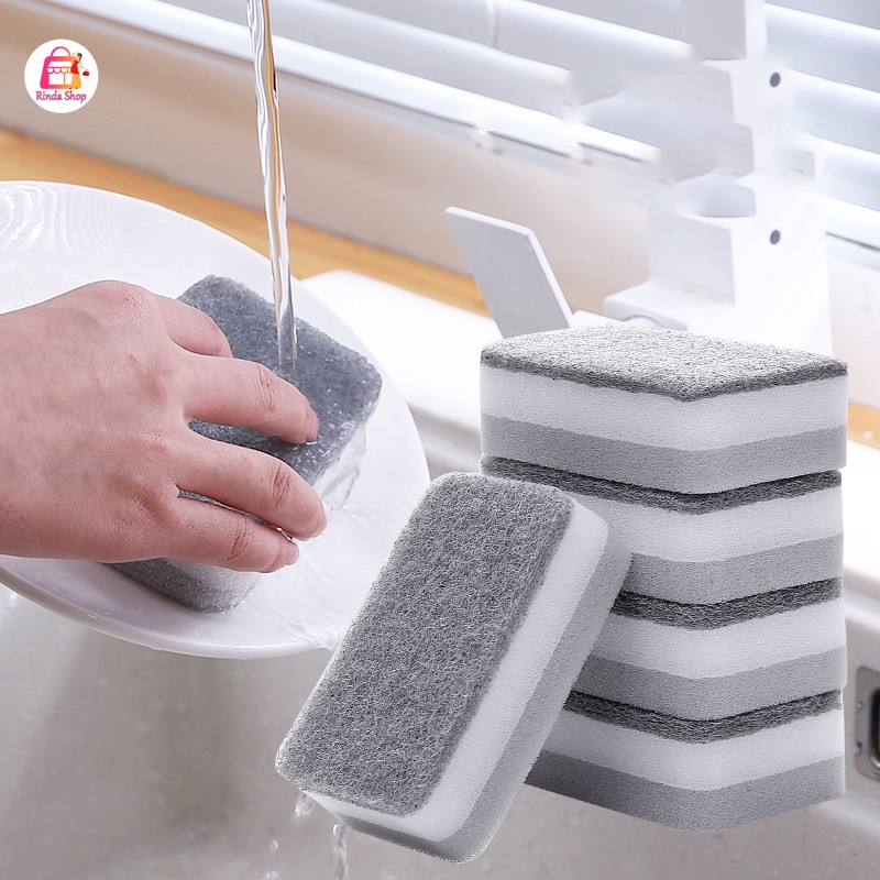 ฟองน้ำ 3 ชั้น​ ฟองน้ำล้างจาน สำหรับล้างจาน​ แก้ว ขัดหม้อ​ กระทะ ไม่ทำลายเคลือบผิว 1 ชิ้น 181F