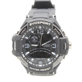 Evosport นาฬิกาข้อมือชาย สายยาง 2 ระบบ (เข็มและDigital) - ES20019 (Black)