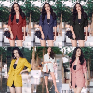 👗Pfashion [ส่งไว!!🚛] P7116 	Set 3 ชิ้น เสื้อสูท+สายเดี่ยว+กางเกงขาสั้น  Set of 3 pieces: suit jacket + strap +