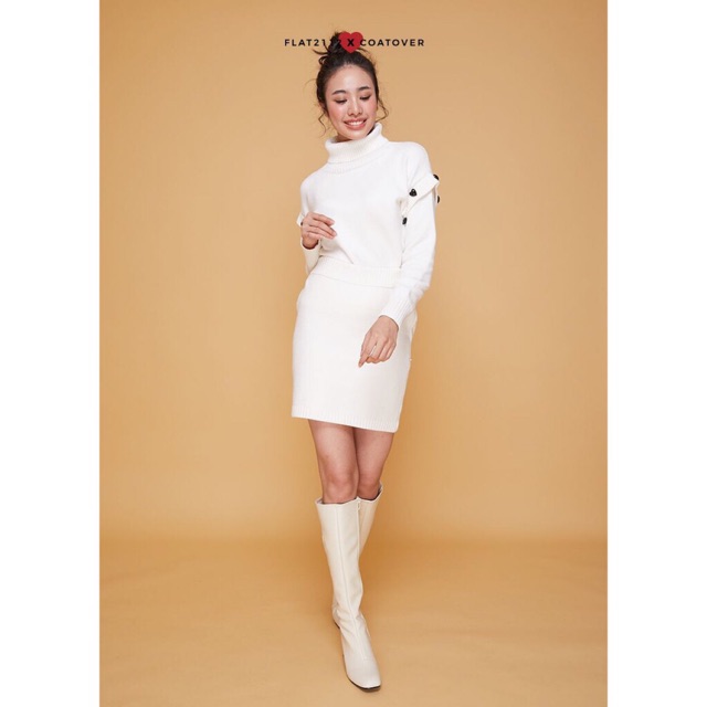 เดรสไหมพรมสีขาว flat2112 x coatover