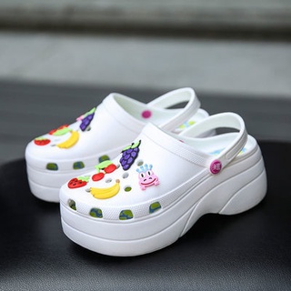 รองเท้าหัวโต สูง 6 ซม. รองเท้าลายผลไม้ สีสดใส พื้นนุ่ม ใส่สบาย