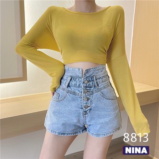 👖NN-ST🌟 มาจ๊ะแม่ กางเกงยีนส์เอวสูงปรี๊ดดด แต่งกระดุมหน้า 4 เม็ด สายฝอ สุดๆ8813