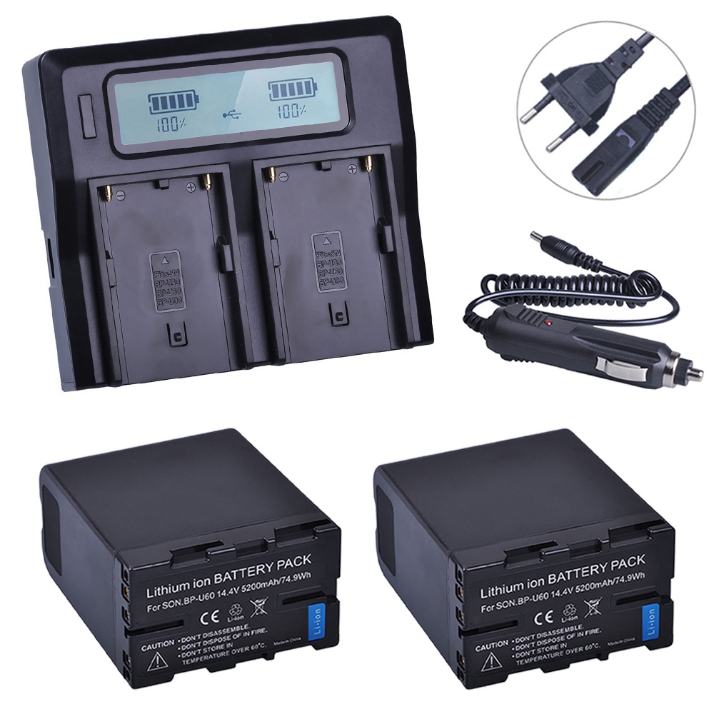 2pcs BP-U60 BPU60 BP U60 Rechargeable Li-ion 5200mAH Battery LCD Fast Charger Kits for Sony XDCAM EX PMW100 PMW150 PMW16 #0