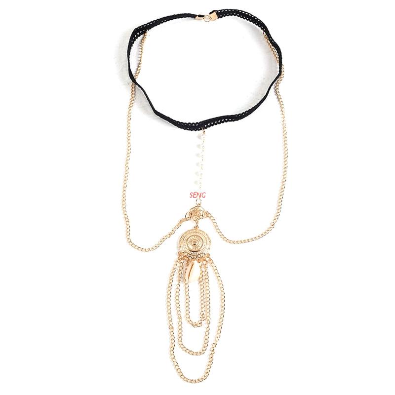 seng Bohemian Metal Lady Body Chain Sexy Style Simple Multilayer Pearl